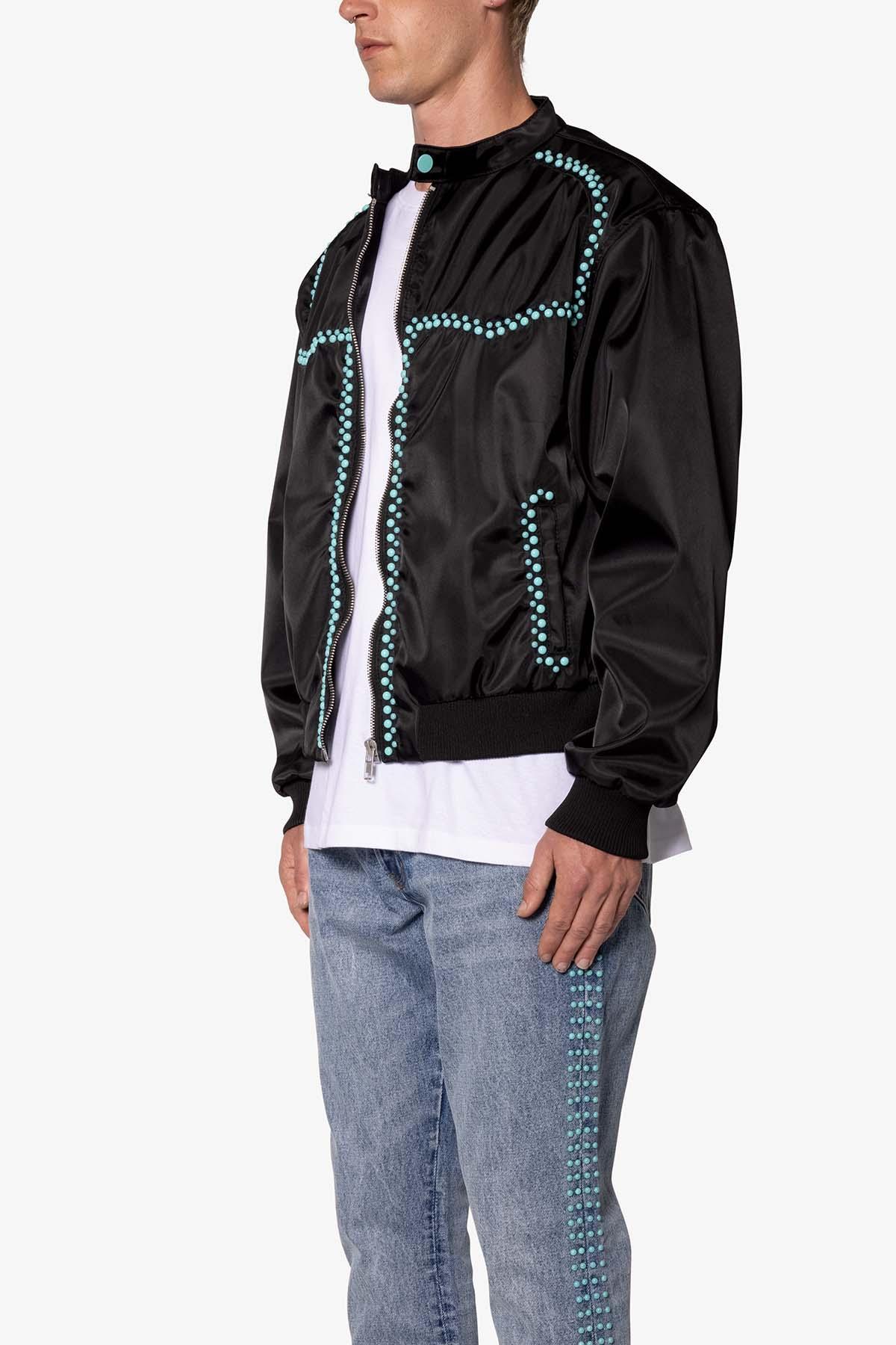 Turquoise Studded Snap Jacket - Black Product Image