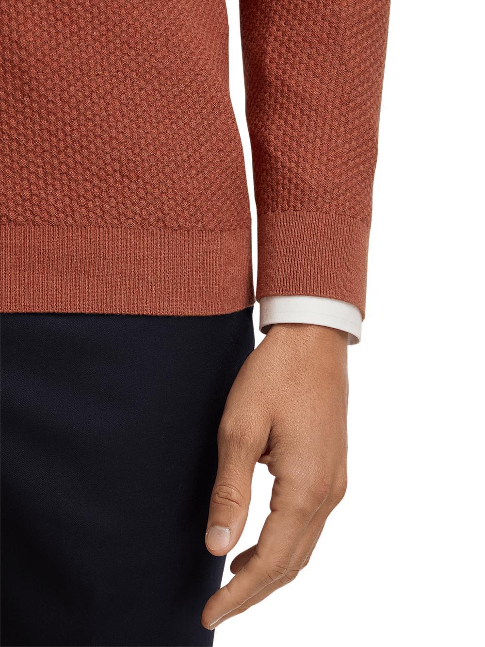 Silk Cotton Cashmere Quarter Zip Mock Neck Sweater - Terracotta Product Image