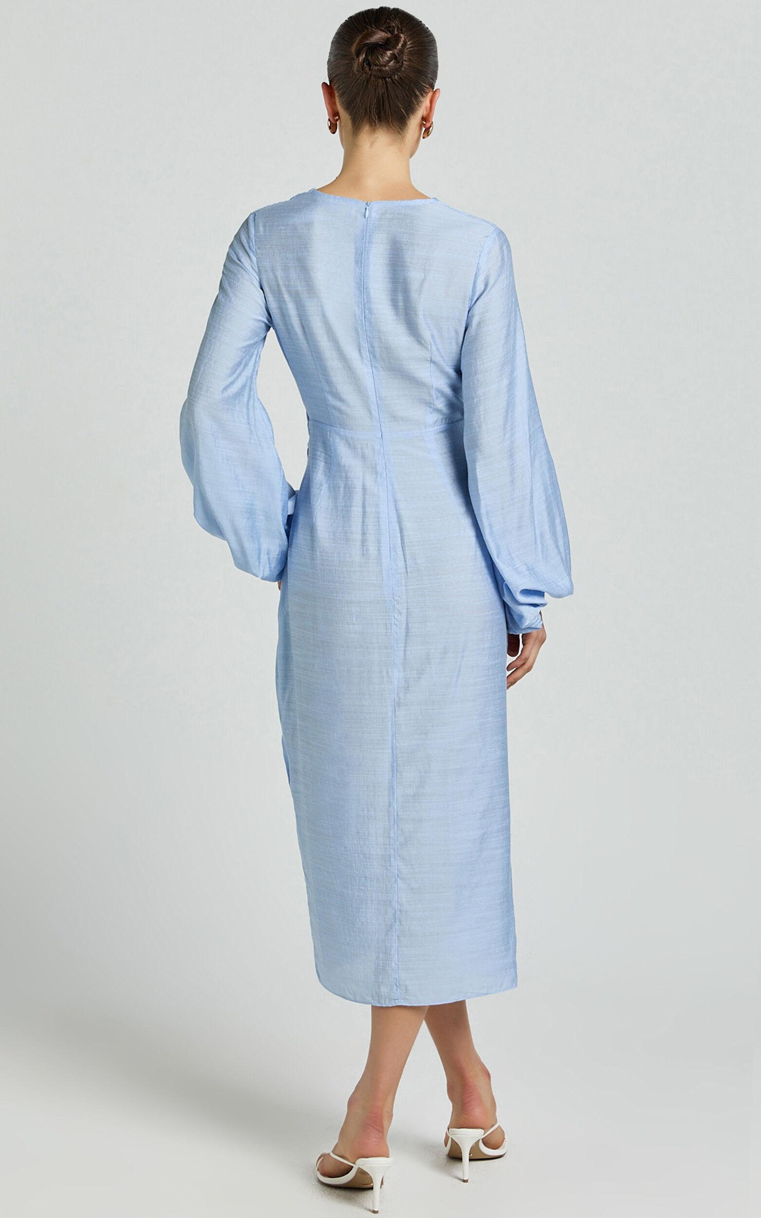 Taylor Midi Dress - Long Sleeve Wrap Dress in Blue Product Image