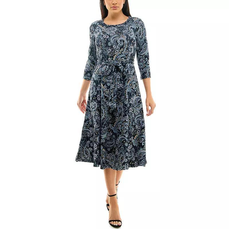 Women's Nina Leonard Sylvia Print Midi Dress, Size: XL, Blue Artic Team Product Image