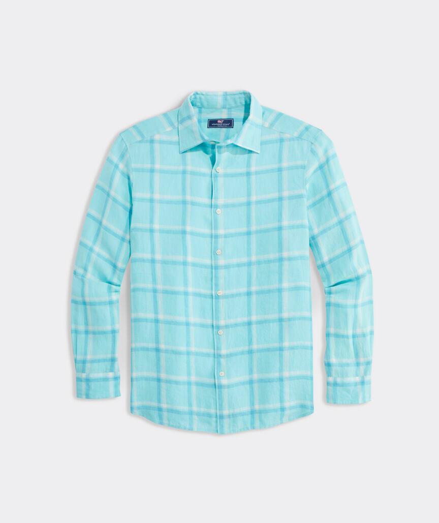 Linen Plaid Spread Collar Shirt Product Image