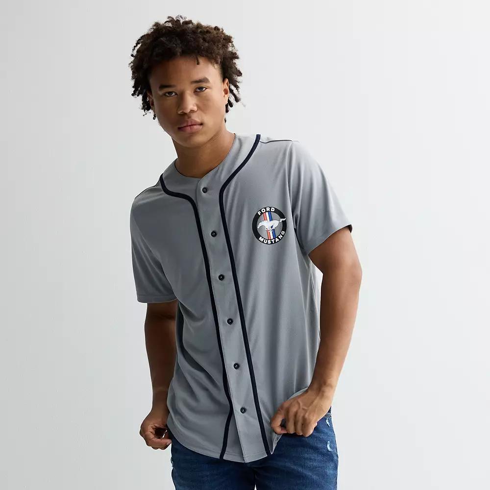 Men's Ford Mustang Button-Front Jersey, Size: XL, Gray Product Image