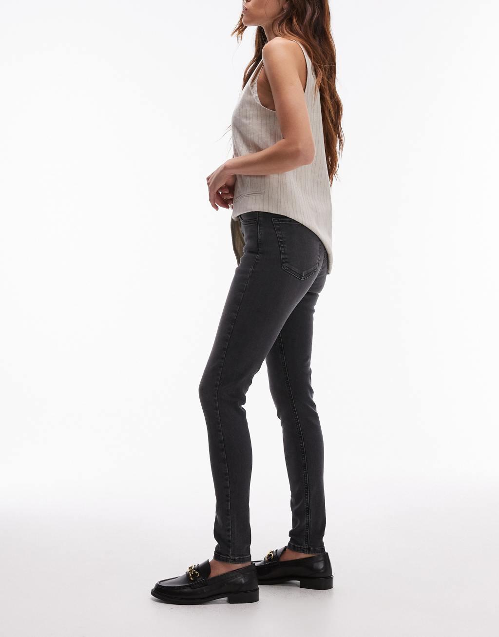 Topshop high rise Jamie jeans in washed black  Product Image