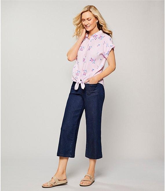 Allison Daley Petite Size Stretch Denim Elastic Waist Pull-On Wide Leg Crop Pants Product Image