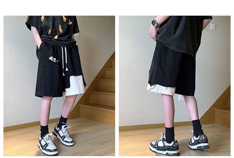 Drawstring Waist Two Tone Shorts Product Image