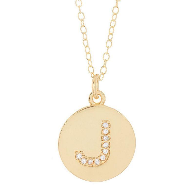 Adornia 14k Gold Plated Cubic Zirconia Engraved Letter Disc Pendant Necklace, Womens Gold Tone S Product Image