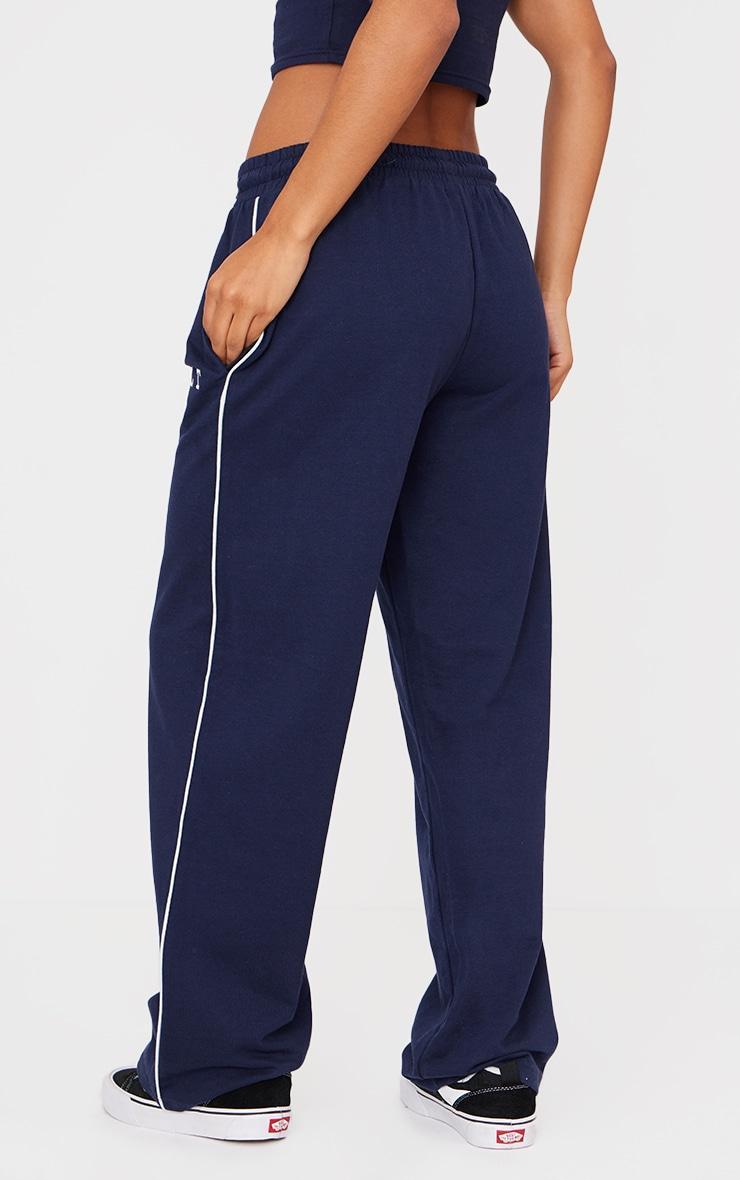 PRETTYLITTLETHING Navy Contrast Binding Wide Leg Sweatpants Product Image