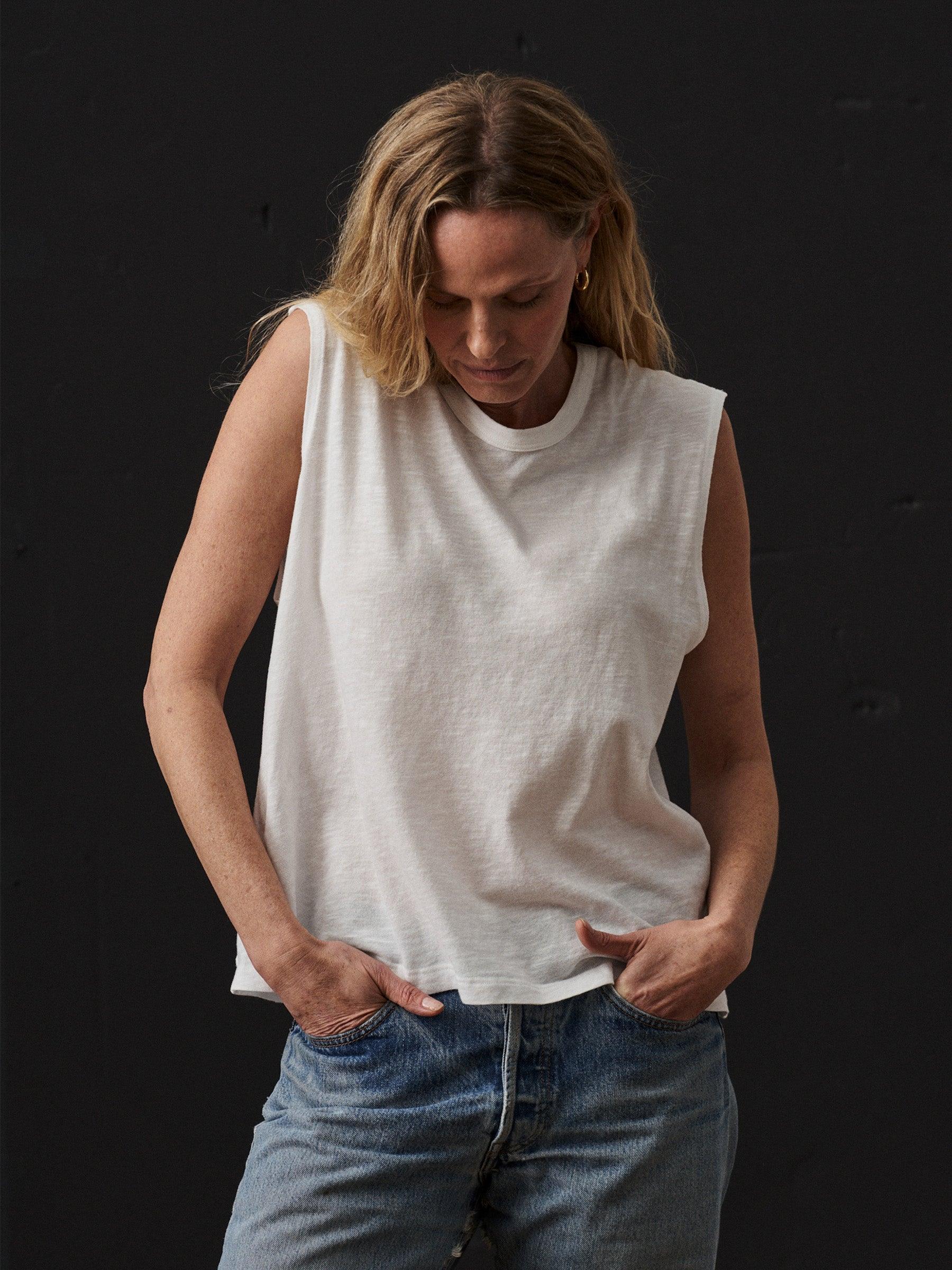 White Slub Muscle Tank Product Image