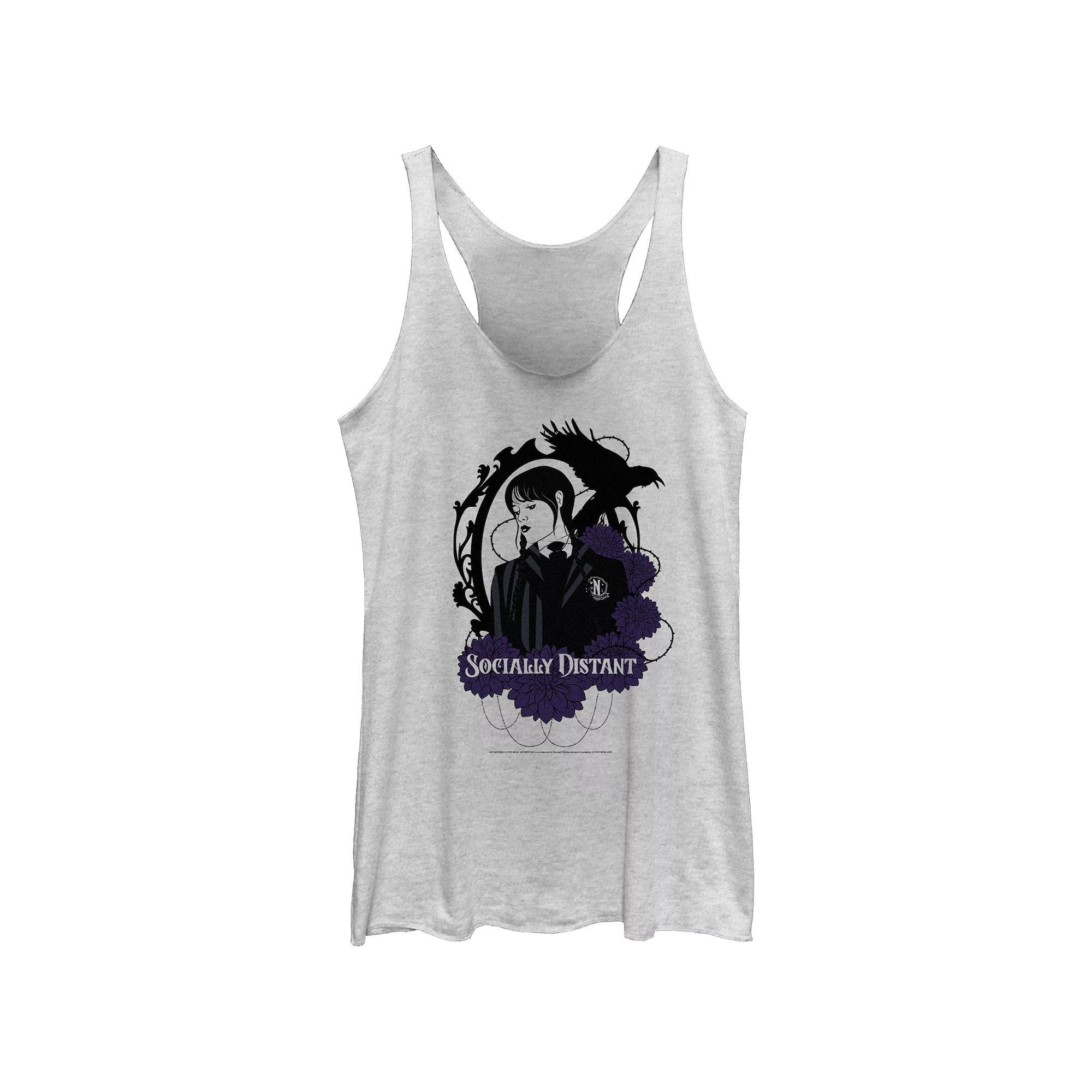 Juniors' Wednesday Socially Distant Tank Top, Girl's, Size: XL, White Grey Product Image