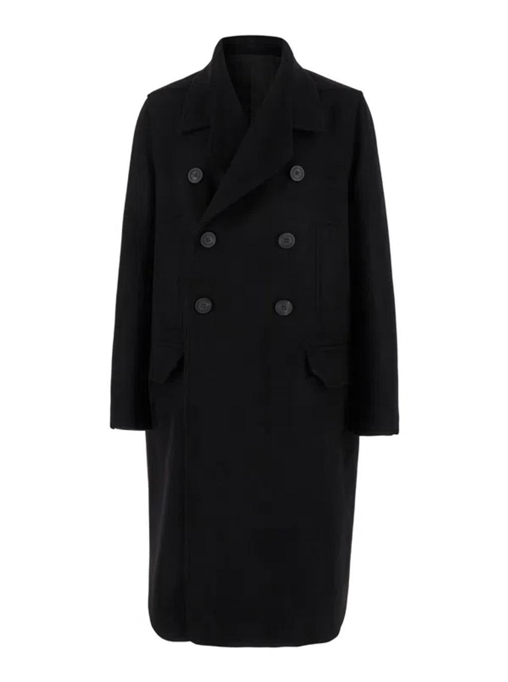 RICK OWENS Double-breasted Virgin Wool Coat In Black Product Image