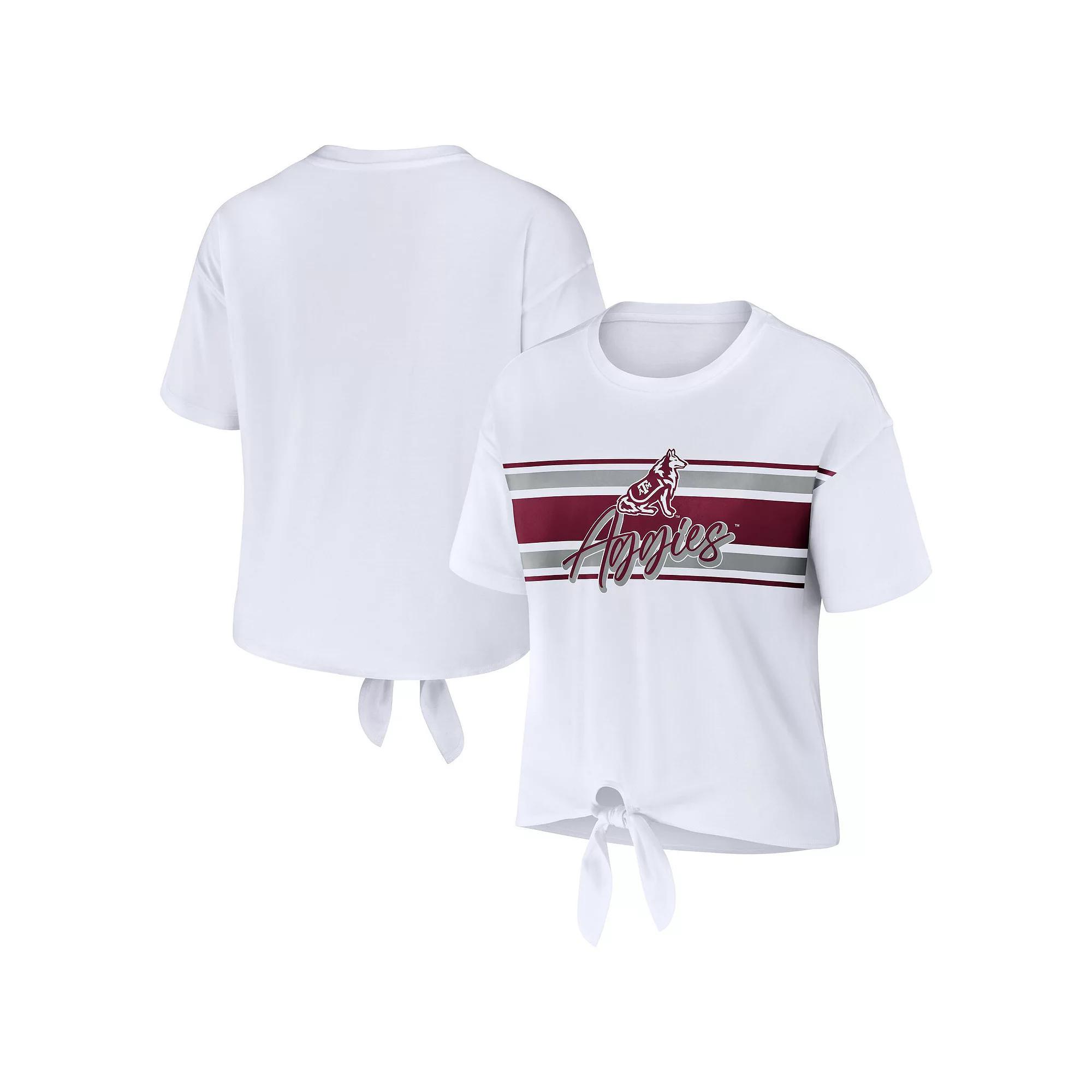 Women's WEAR by Erin Andrews White Texas A&M Aggies Striped Front Knot Cropped T-Shirt,  Product Image