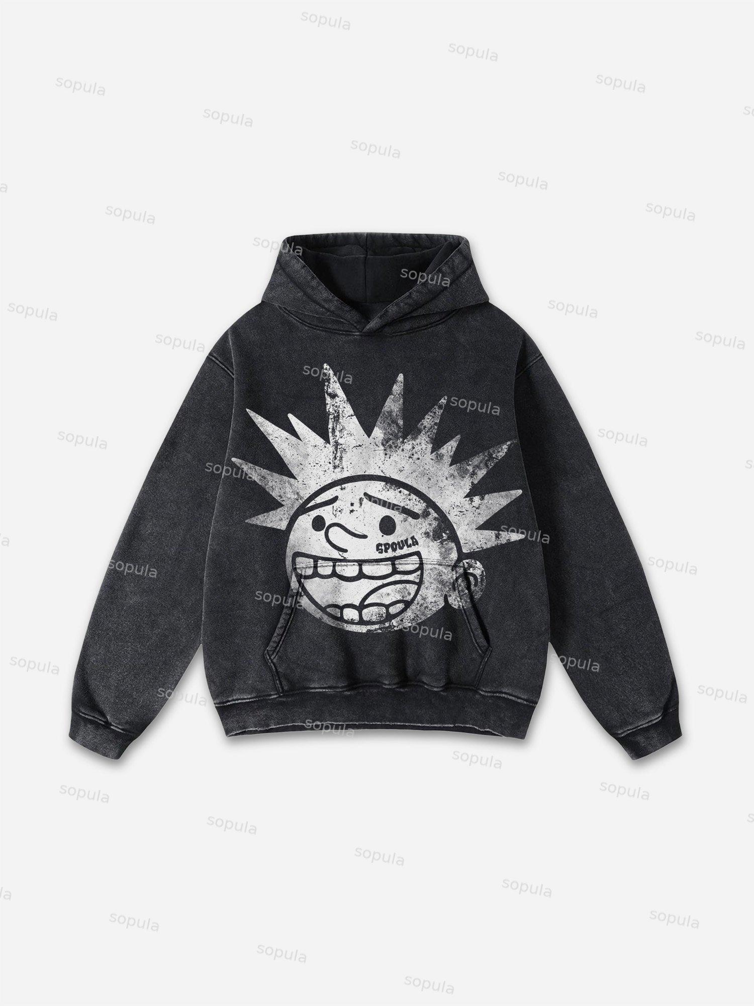 Sopula Vintage Graphics Print Acid Washed Oversized Hoodie Product Image