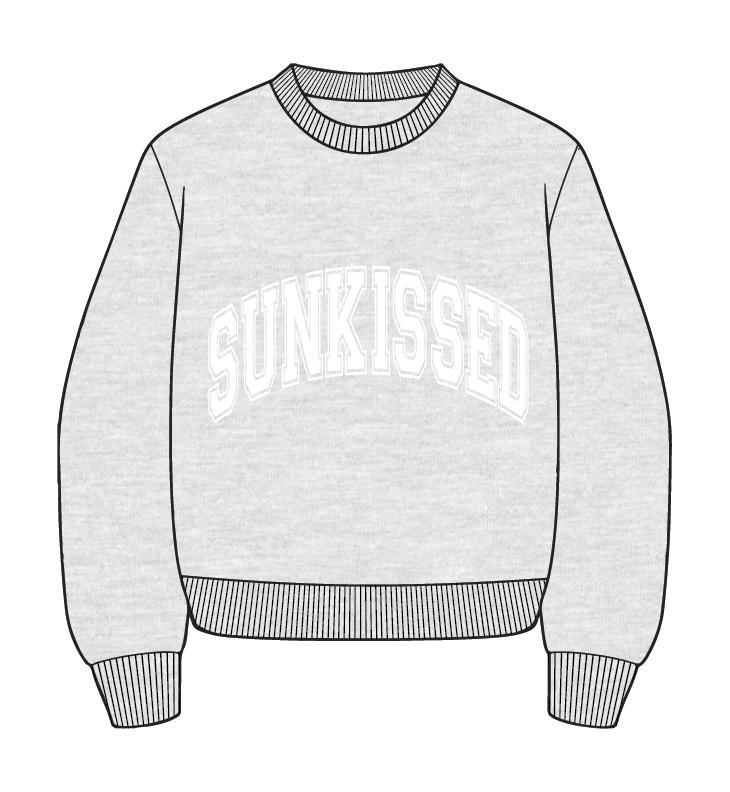 Pearl Grey and White Thread Sunkissed Varsity Embroider Sweatshirt Product Image