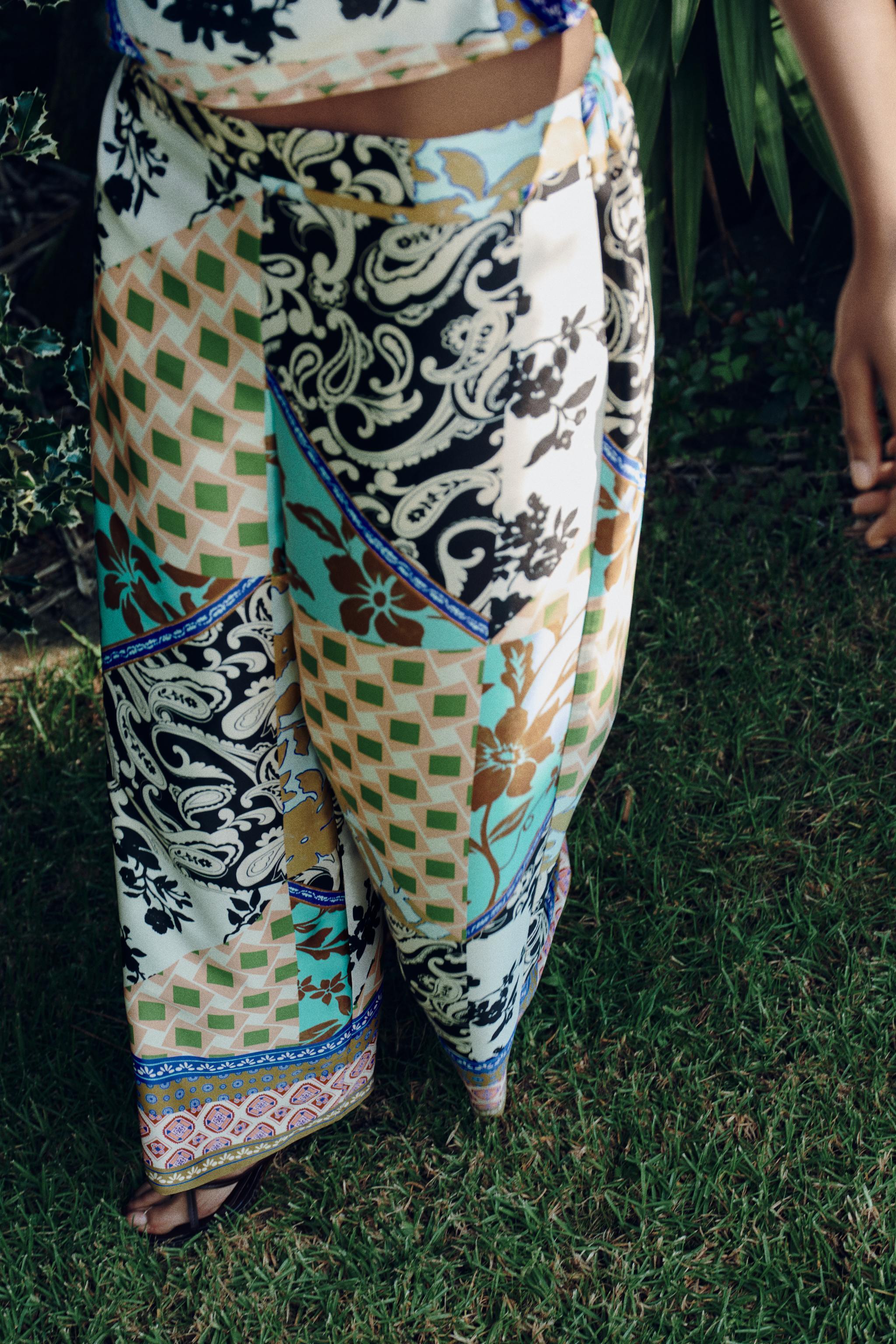 PATCHWORK PRINT SATIN TROUSERS Product Image