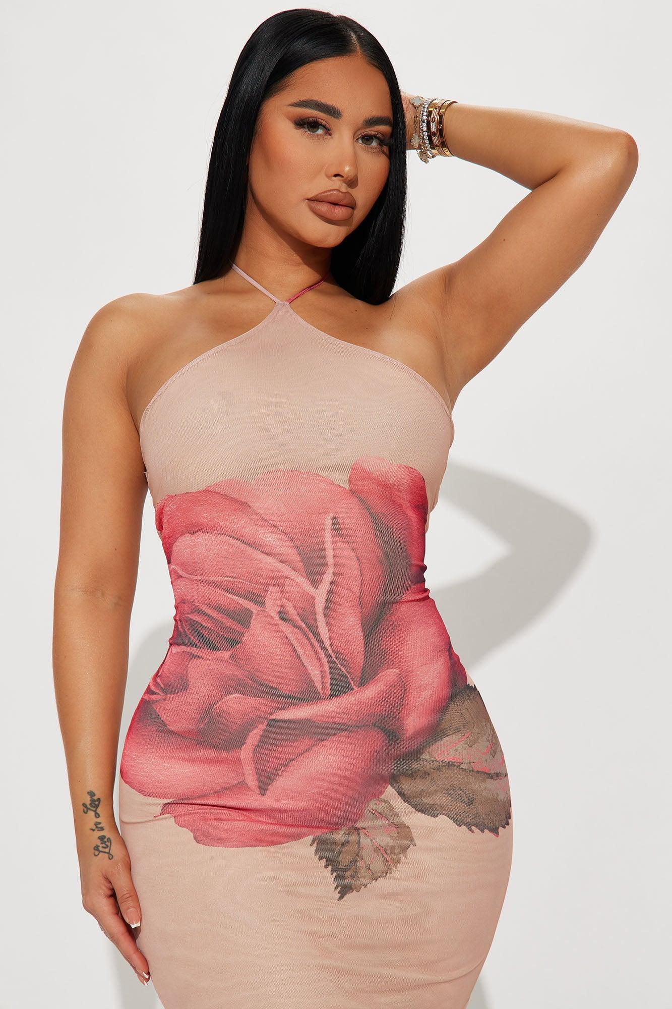 Last Rose Mesh Midi Dress - Nude/combo Product Image