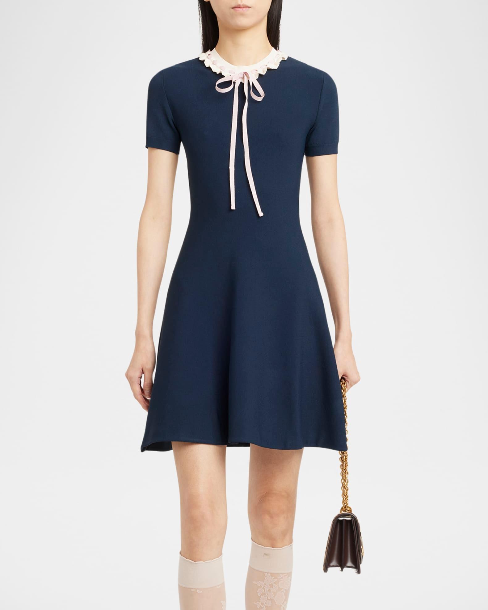 Ribbon Ruffle-Trim Knit Mini Dress Product Image