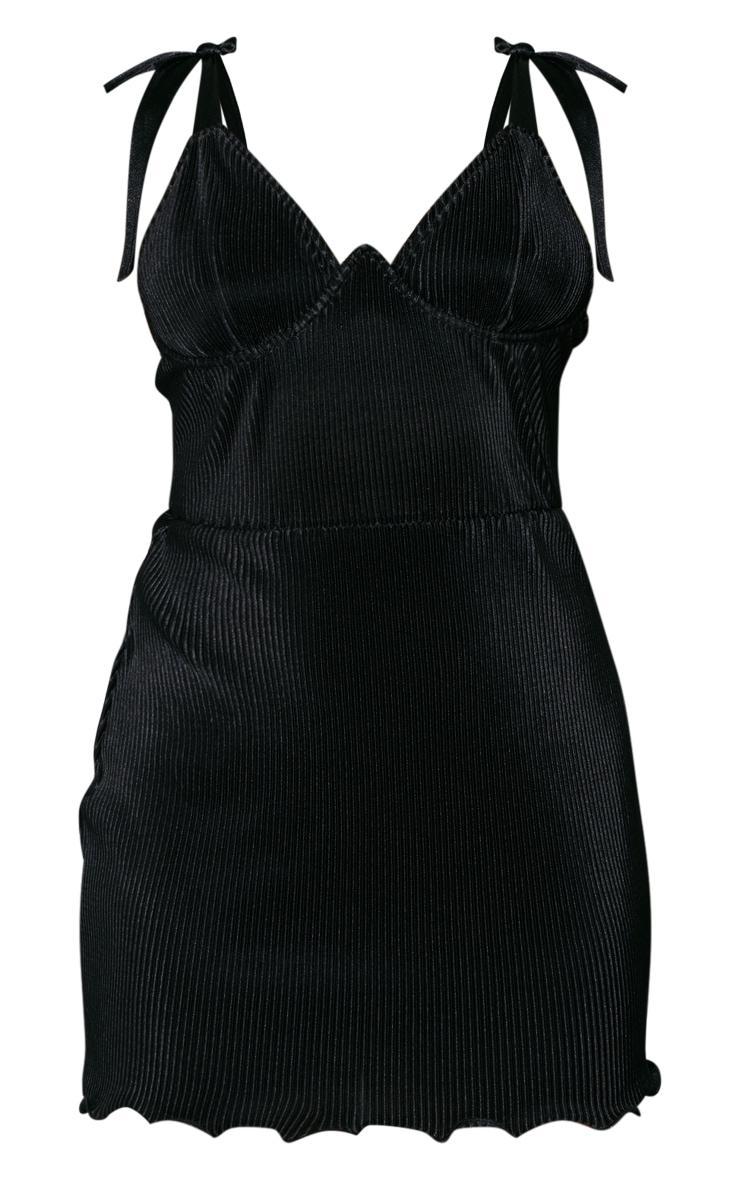 Black Plisse Cup Detail Tie Shoulder Shift Dress Product Image