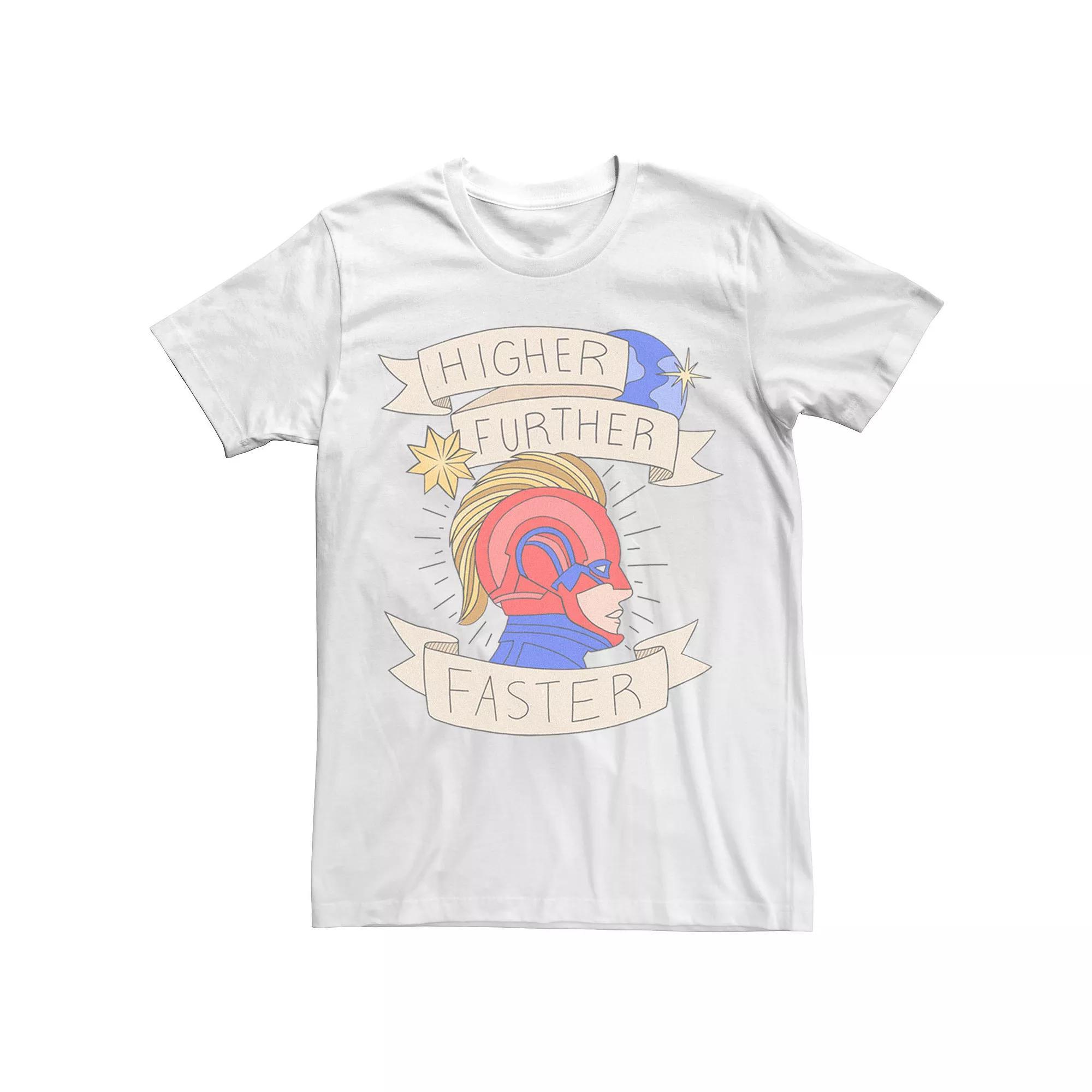 Men's Marvel Captain Marvel Higher Further Faster Banner Tee, Size: XXL, White Product Image