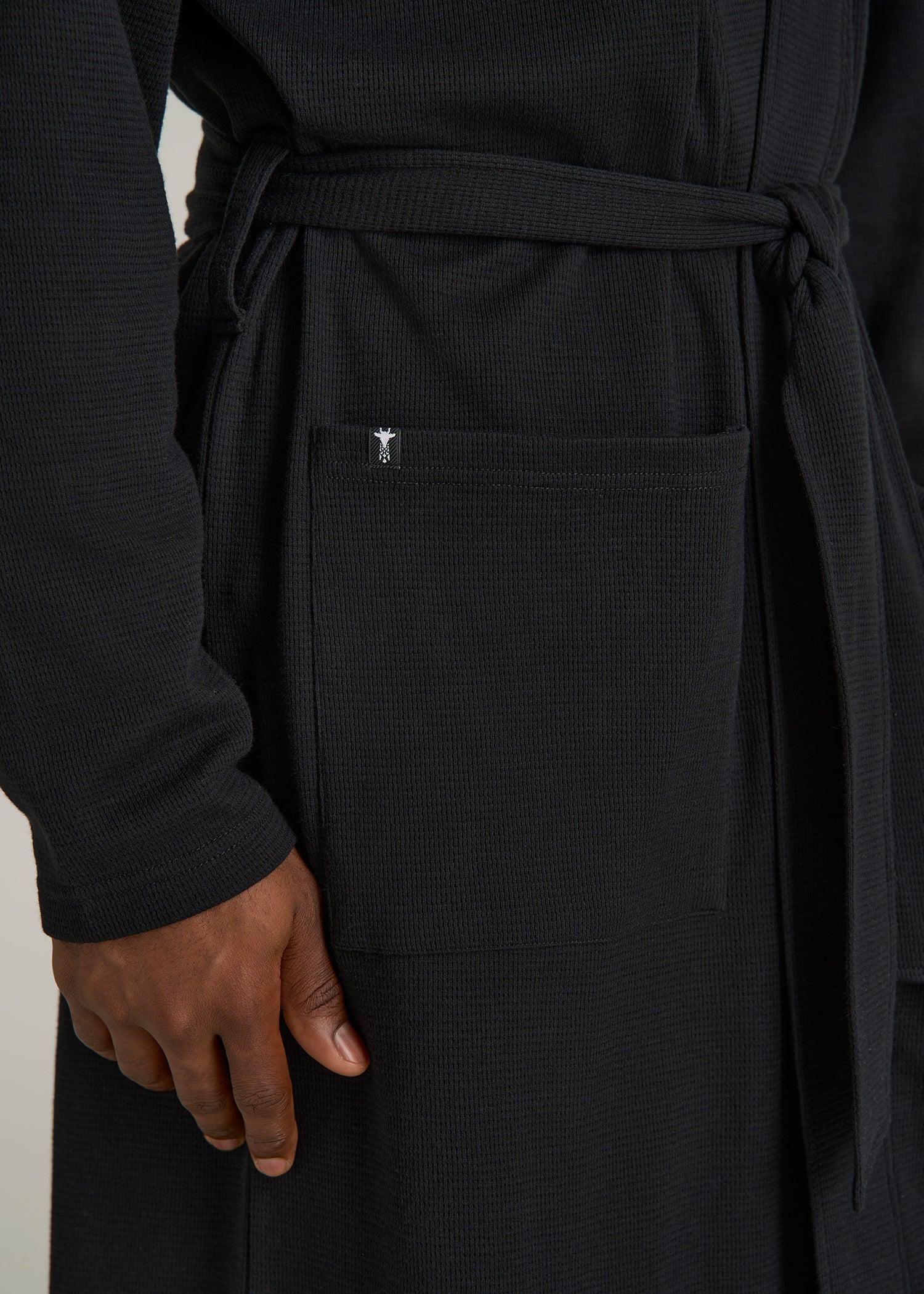 Waffle-Knit Lounge Robe for Tall Men in Black Male Product Image