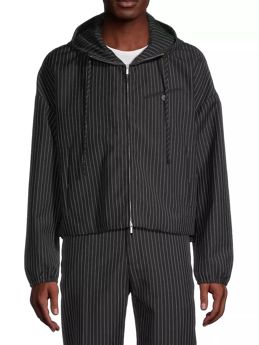 Pin-Stripe Wool-Mohair Zip-Front Hooded Jacket Product Image