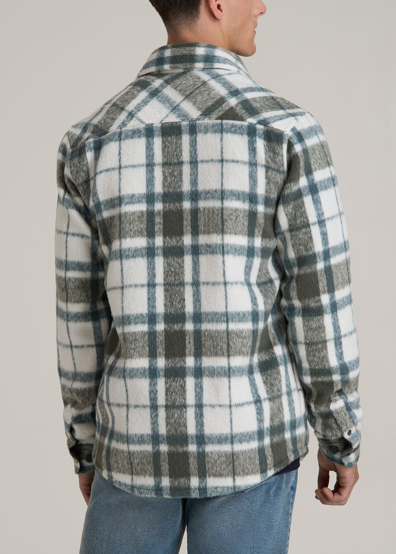 Brushed Flannel Overshirt for Tall Men in Ecru and Green Plaid Male Product Image