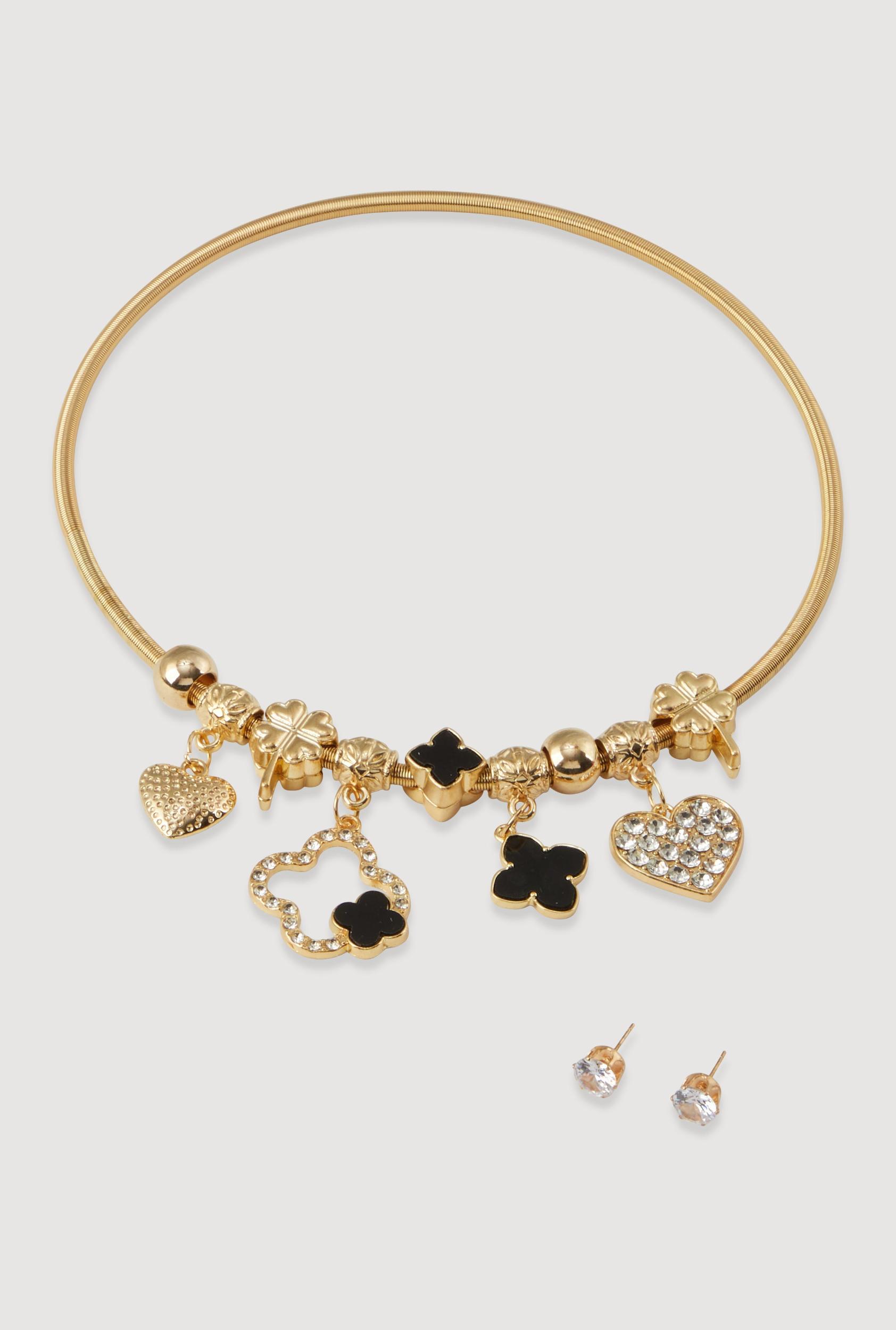 Rhinestone Choker Necklace and Bracelet with Stud Earrings Male Product Image