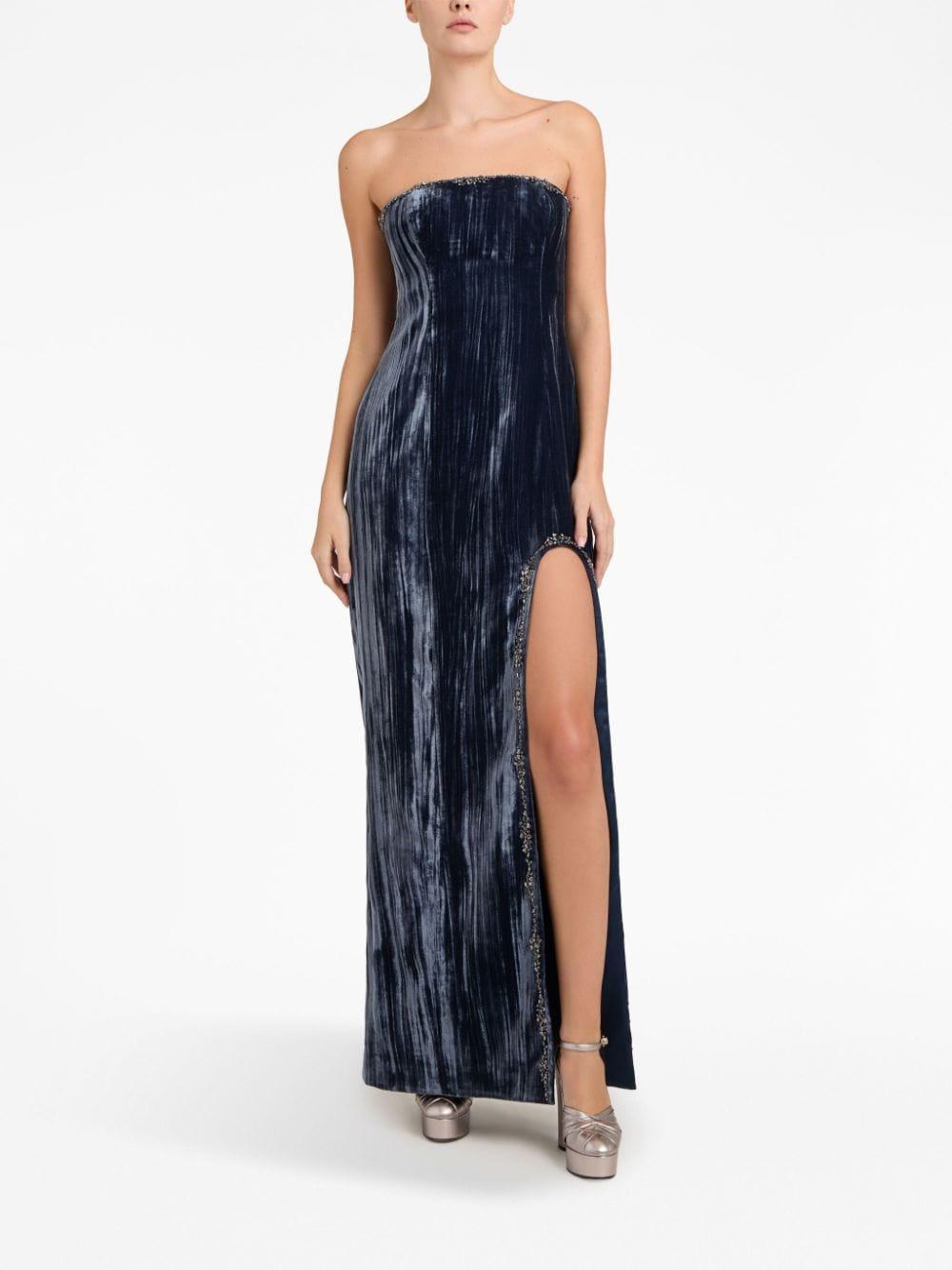 Eponine Strapless Velvet Gown In Peacock Blue Product Image