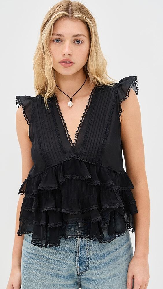 alice + olivia Blanche V Neck Ruffle Swing Top | Shopbop Product Image