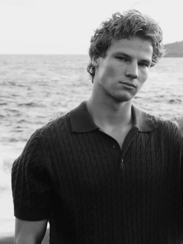 Cable-knit polo shirt Product Image