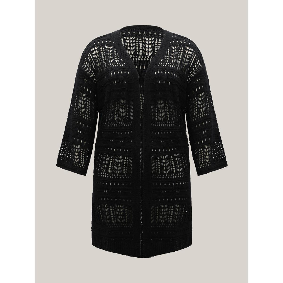 Plus Size Cut-Out Open Front Swim Cover-Up Women's Swimwear Black Resort Loose Cut-Out Curve Swim Cover Ups BloomChic 30/6X Product Image