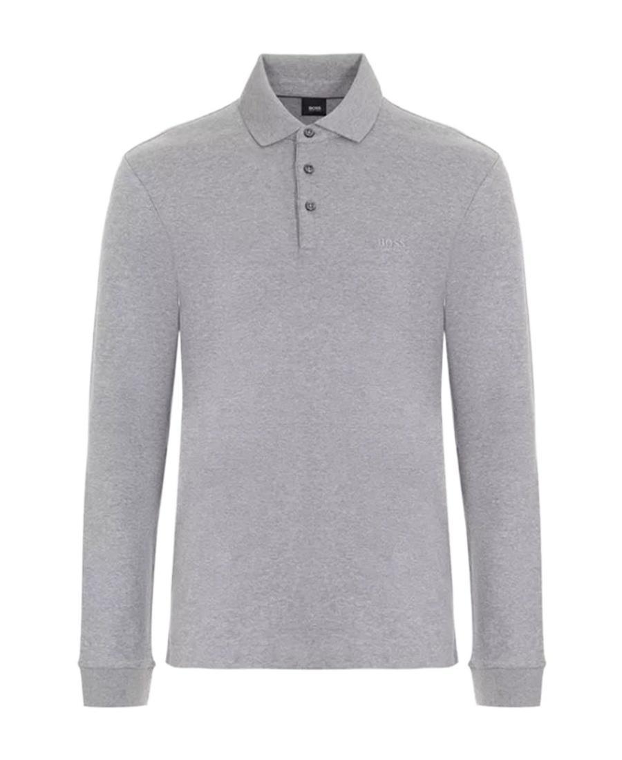 HUGO BOSS Logo Long-sleeved Polo Shirt In Gray Product Image