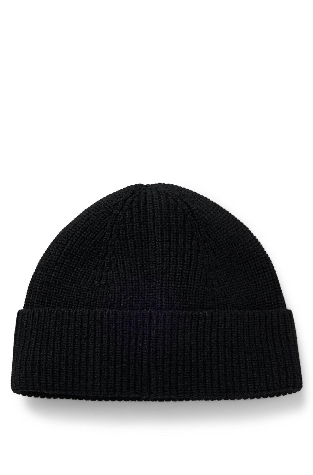 Wool-blend beanie hat with logo label Product Image
