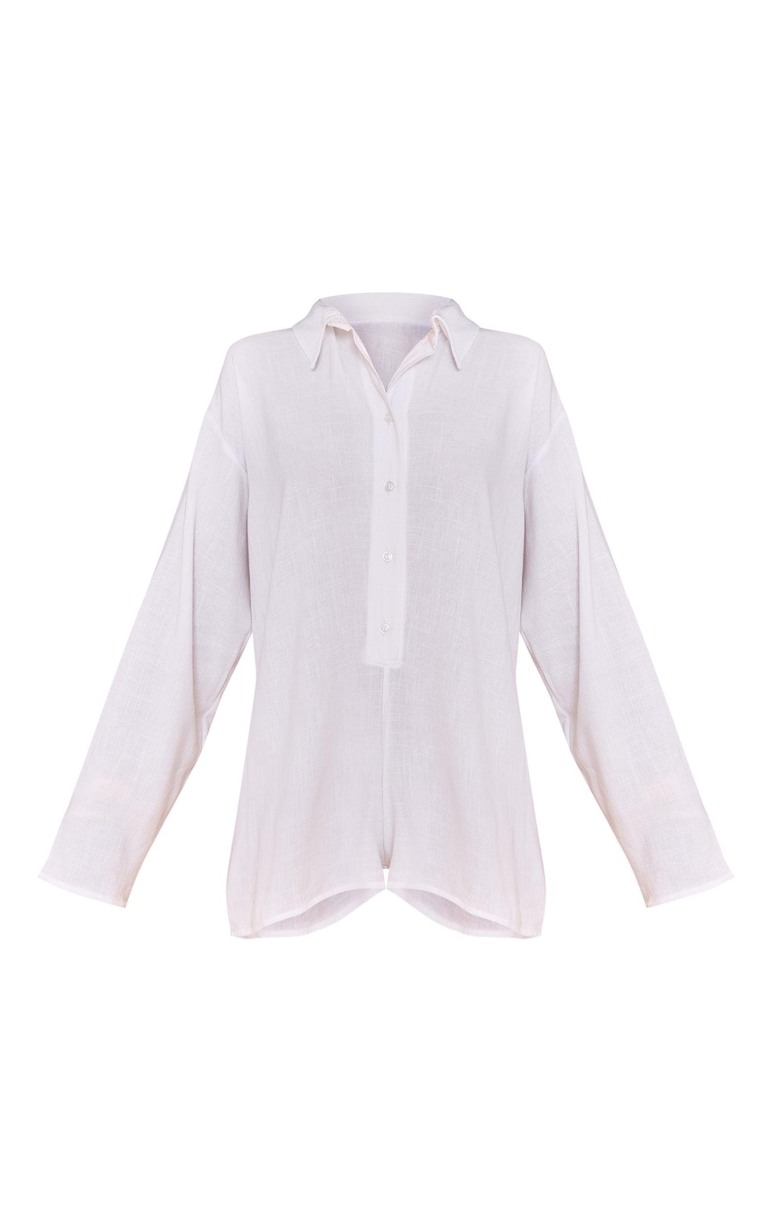 White Linen Look Floaty Shirt Detail Romper Product Image