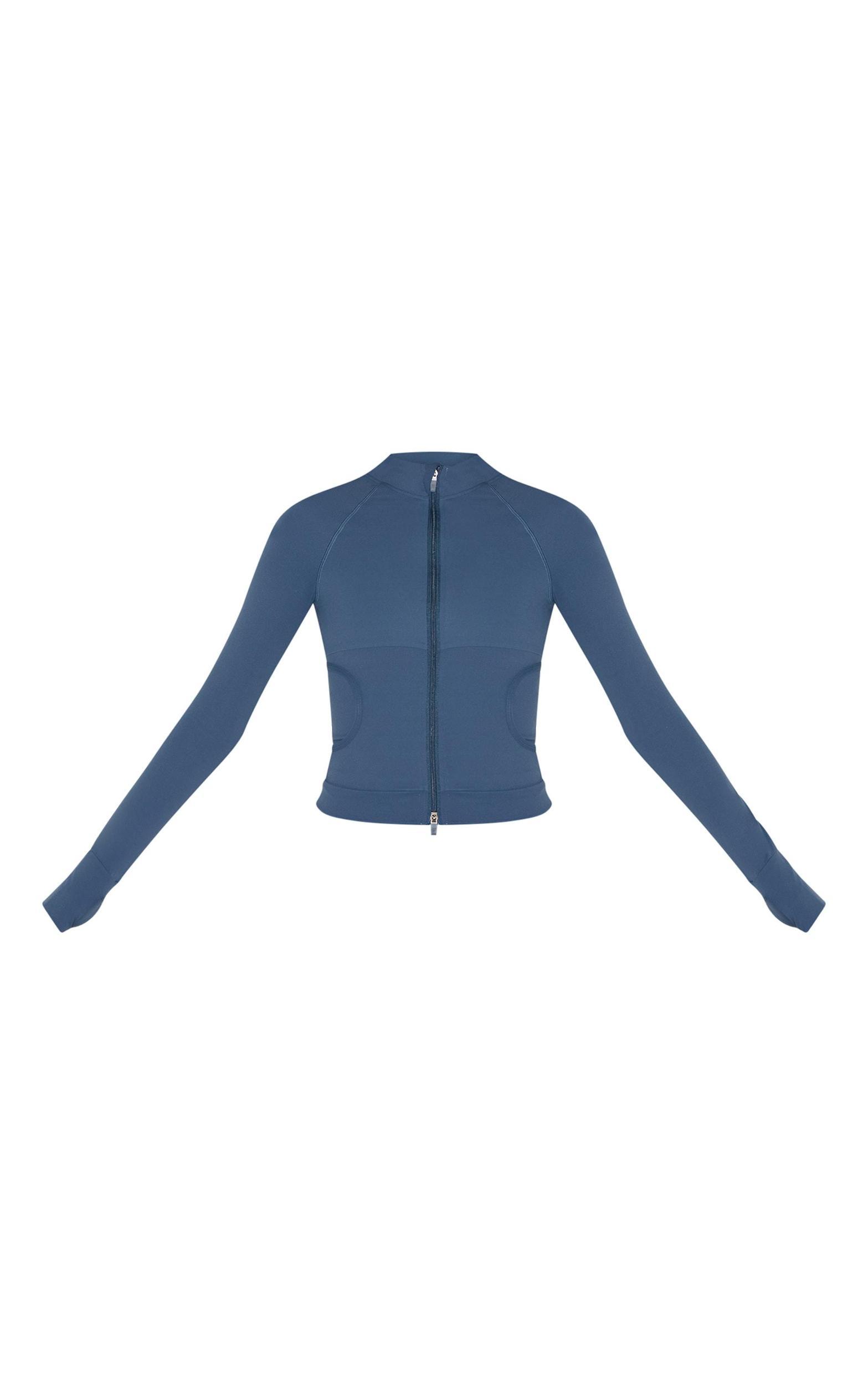 Midnight Blue Sculpt Pocket Front Double Zip Up Jacket Product Image