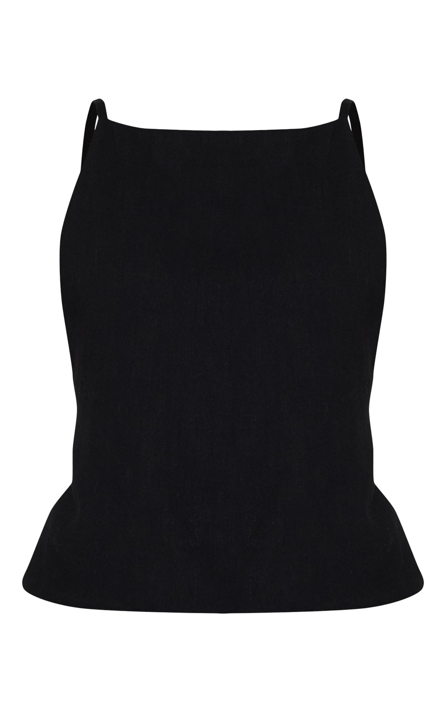 Black Linen Look Open Back Cami Top Product Image
