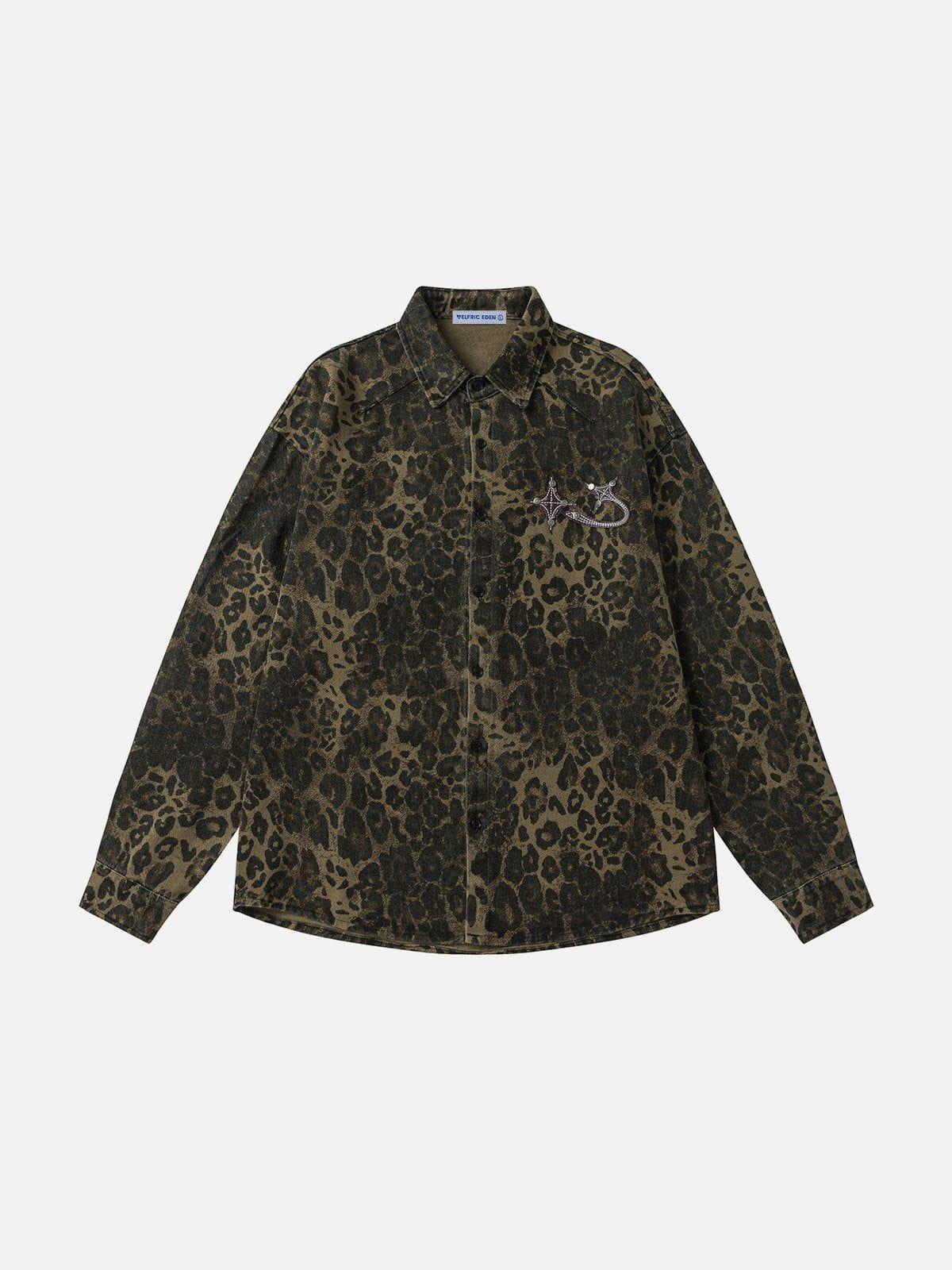 Aelfric Eden Grey Leopard Print Long Sleeve Shirt Product Image