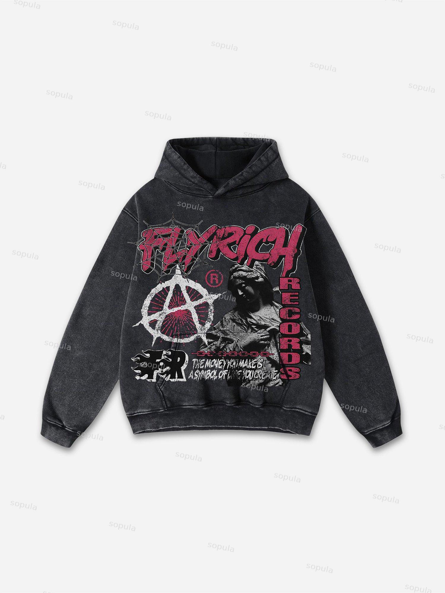Vintage Spider Graphic Acid Washed Oversized Hoodie Product Image