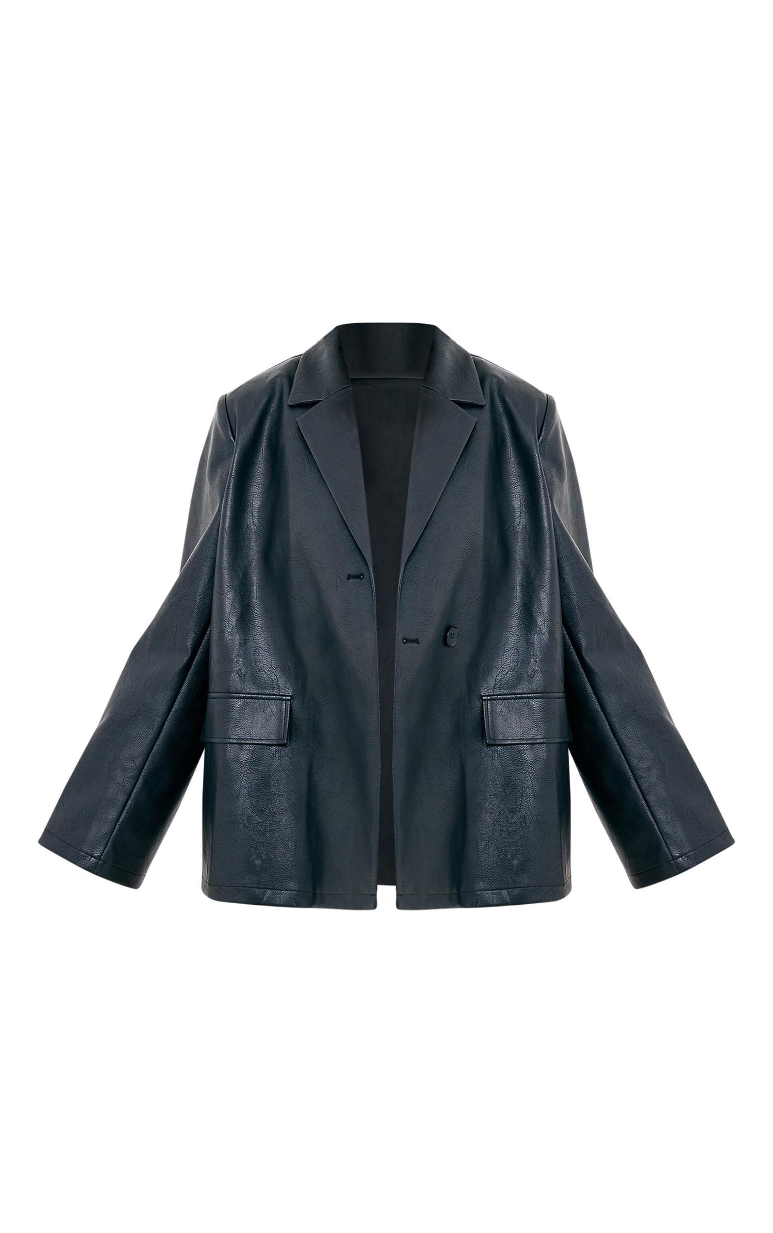 Plus Black Distressed Faux Leather Blazer Product Image
