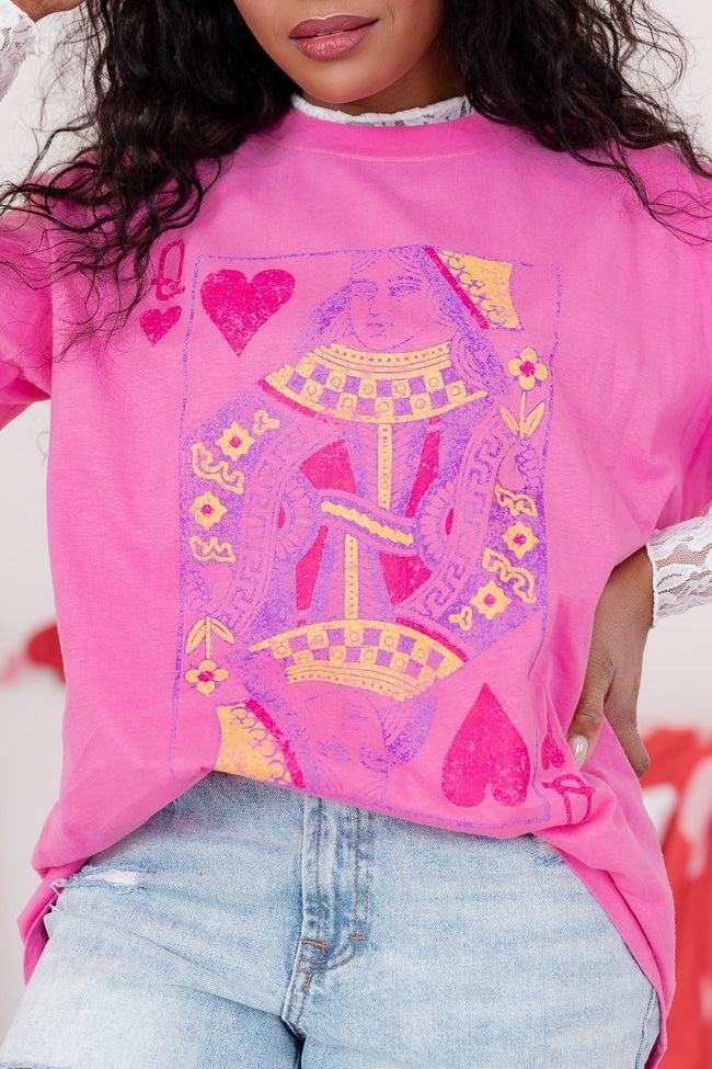 Queen of Hearts Hot Pink Oversized Graphic Tee Product Image