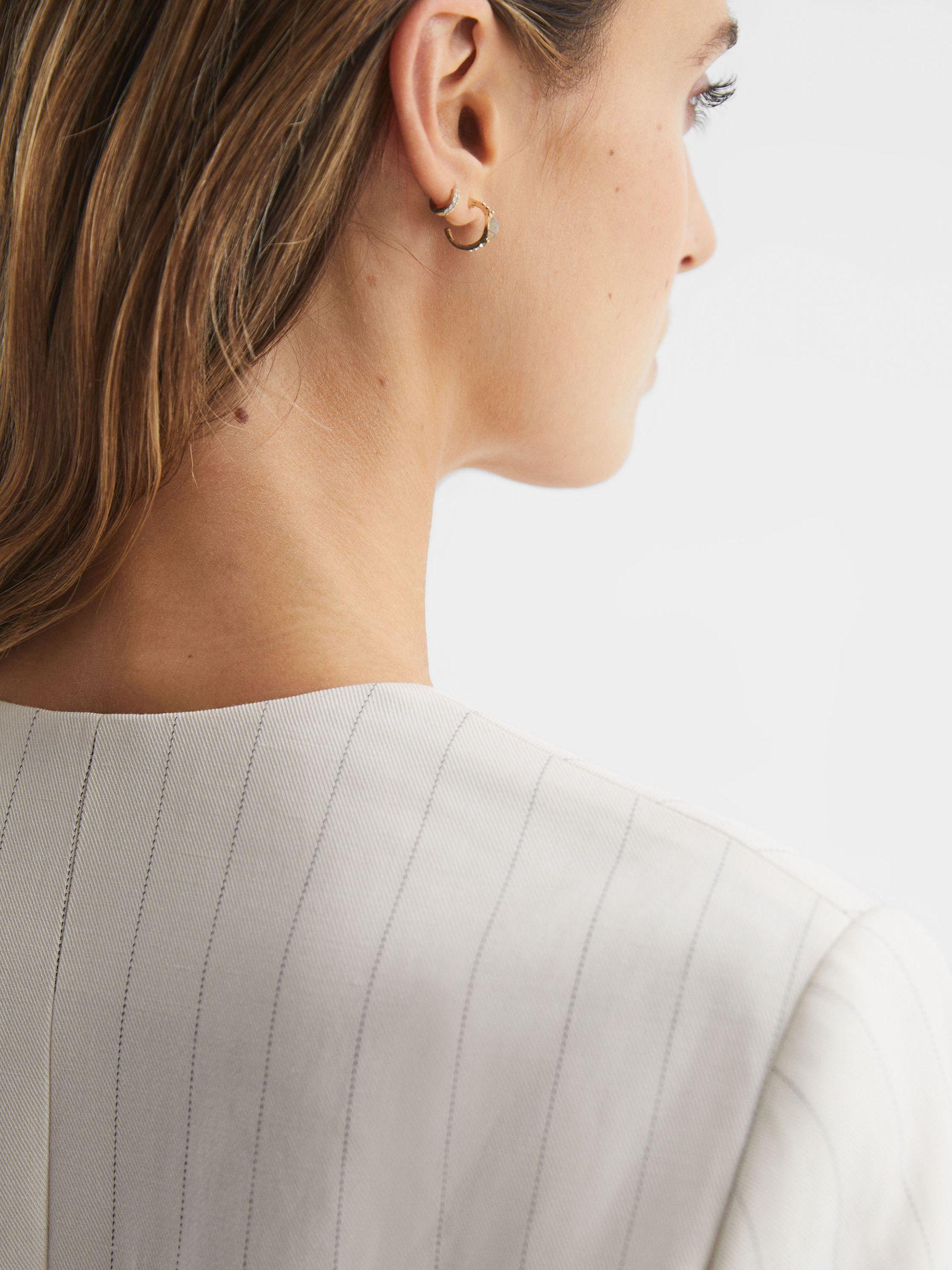 Collarless Pinstripe Blazer in White Product Image