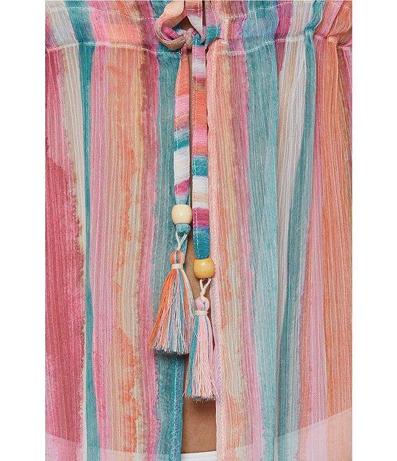 Lucky Brand Porto Covo Water Color Placement Print Tie Front Tunic Swim Cover-Up Product Image