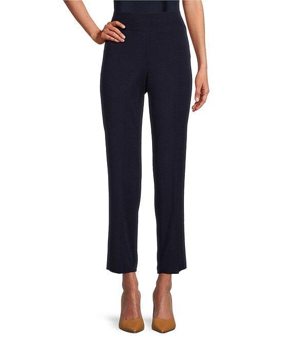 Ming Wang Woven Slim Straight Leg Elastic Waist Cropped Pull-On Pants Product Image