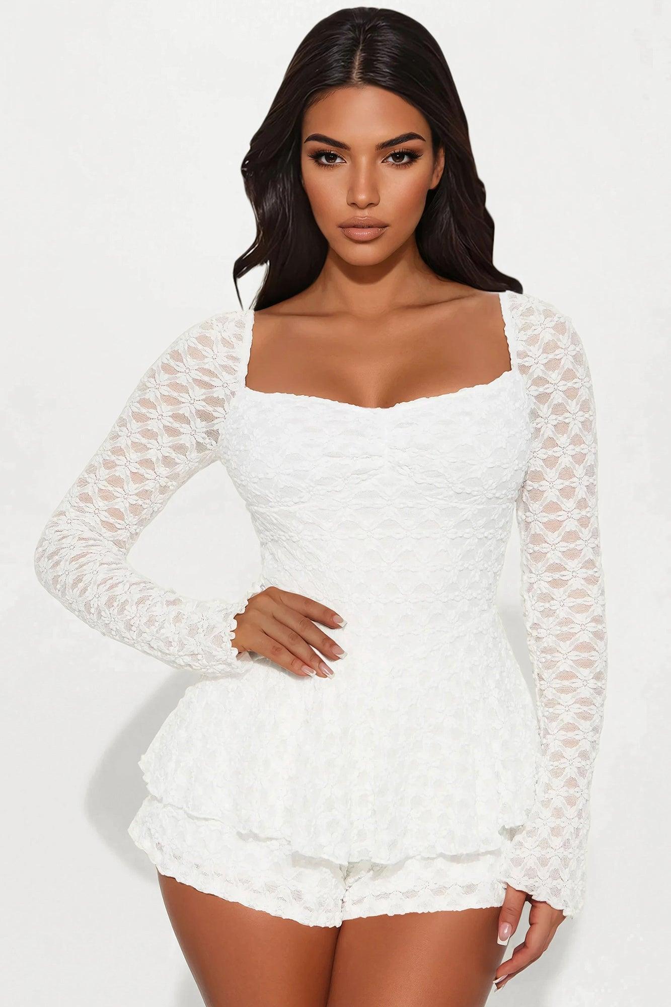 Eda Stretch Lace Romper - Ivory Product Image