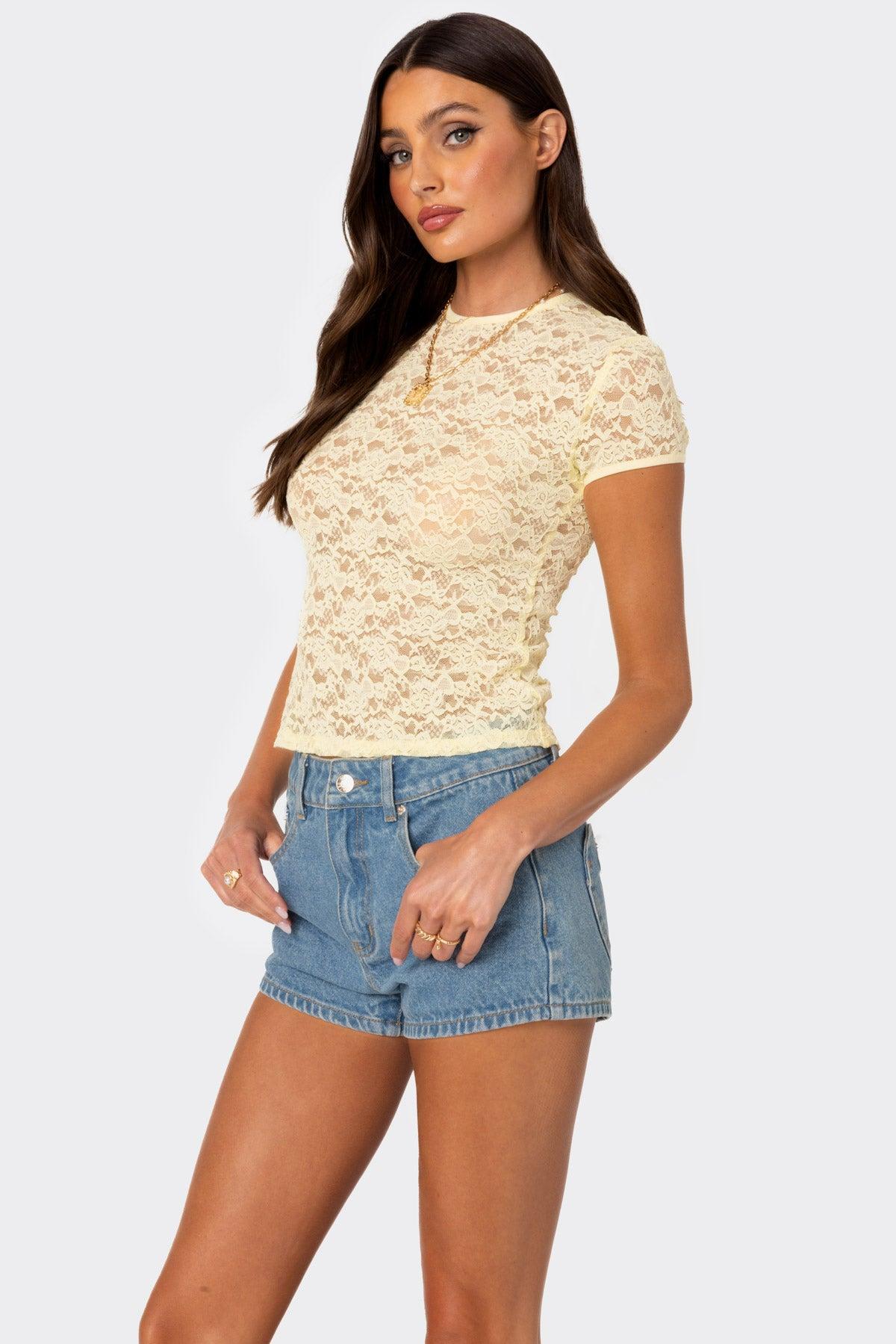 Kaori Sheer Lace T Shirt Product Image