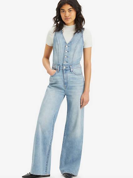 Denim Vest Wide Leg Jumpsuit Product Image