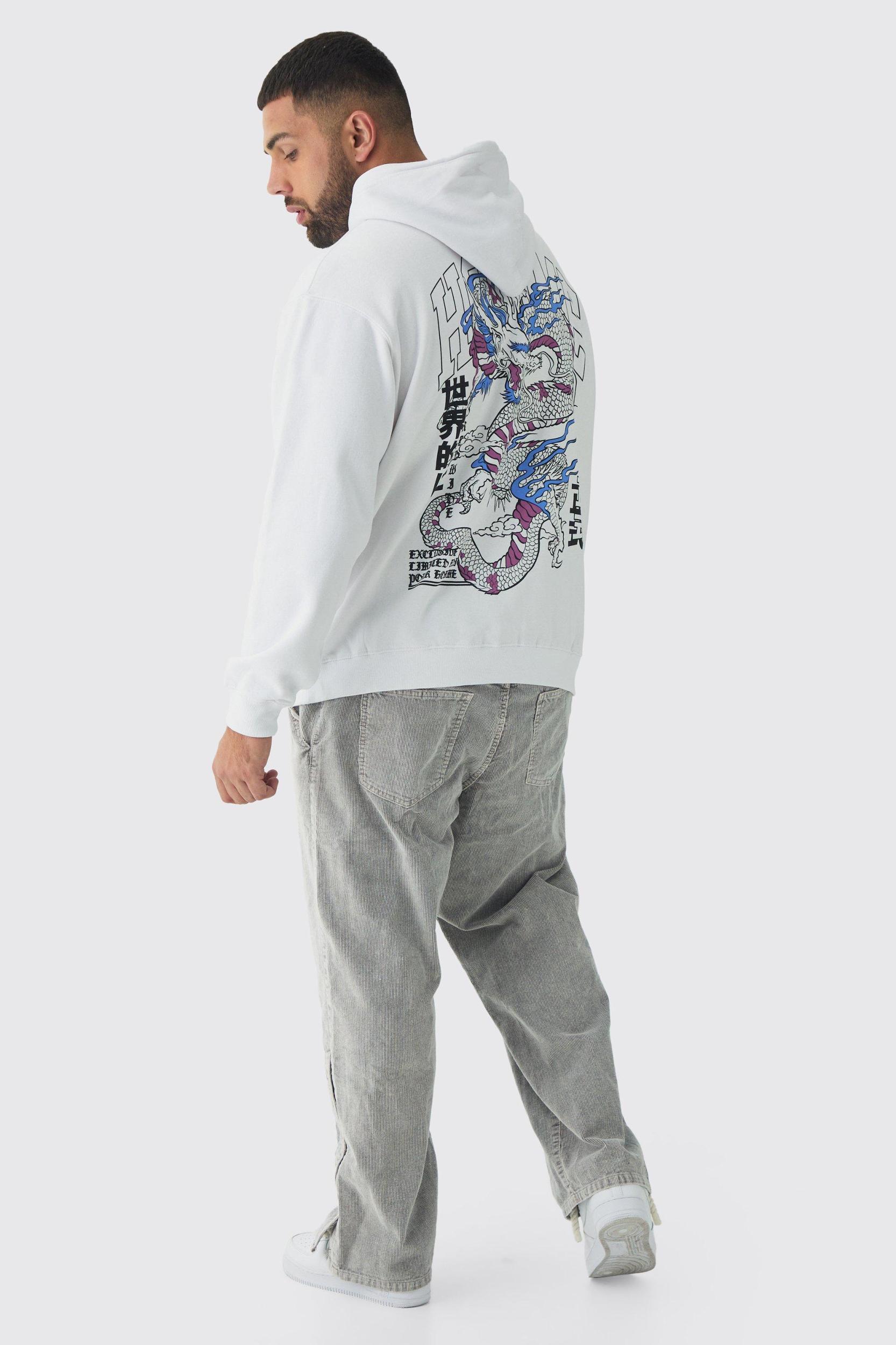 Plus Homme Dragon Graphic Oversized Hoodie | boohooMAN USA Product Image