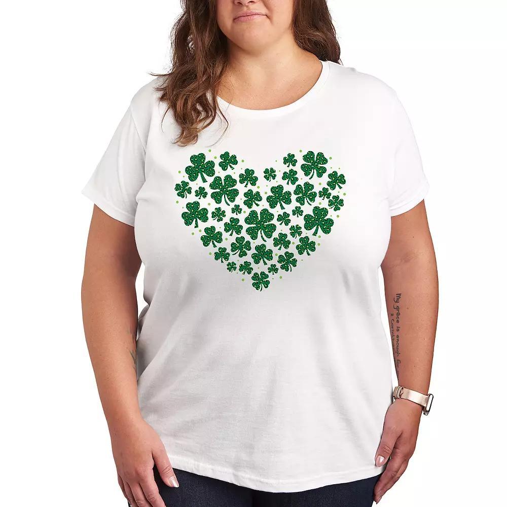 Plus Leopard Print Shamrock Heart Graphic Tee, Women's,  Product Image