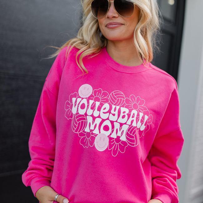 Volleyball Mom Hot Pink Oversized Graphic Sweatshirt Product Image