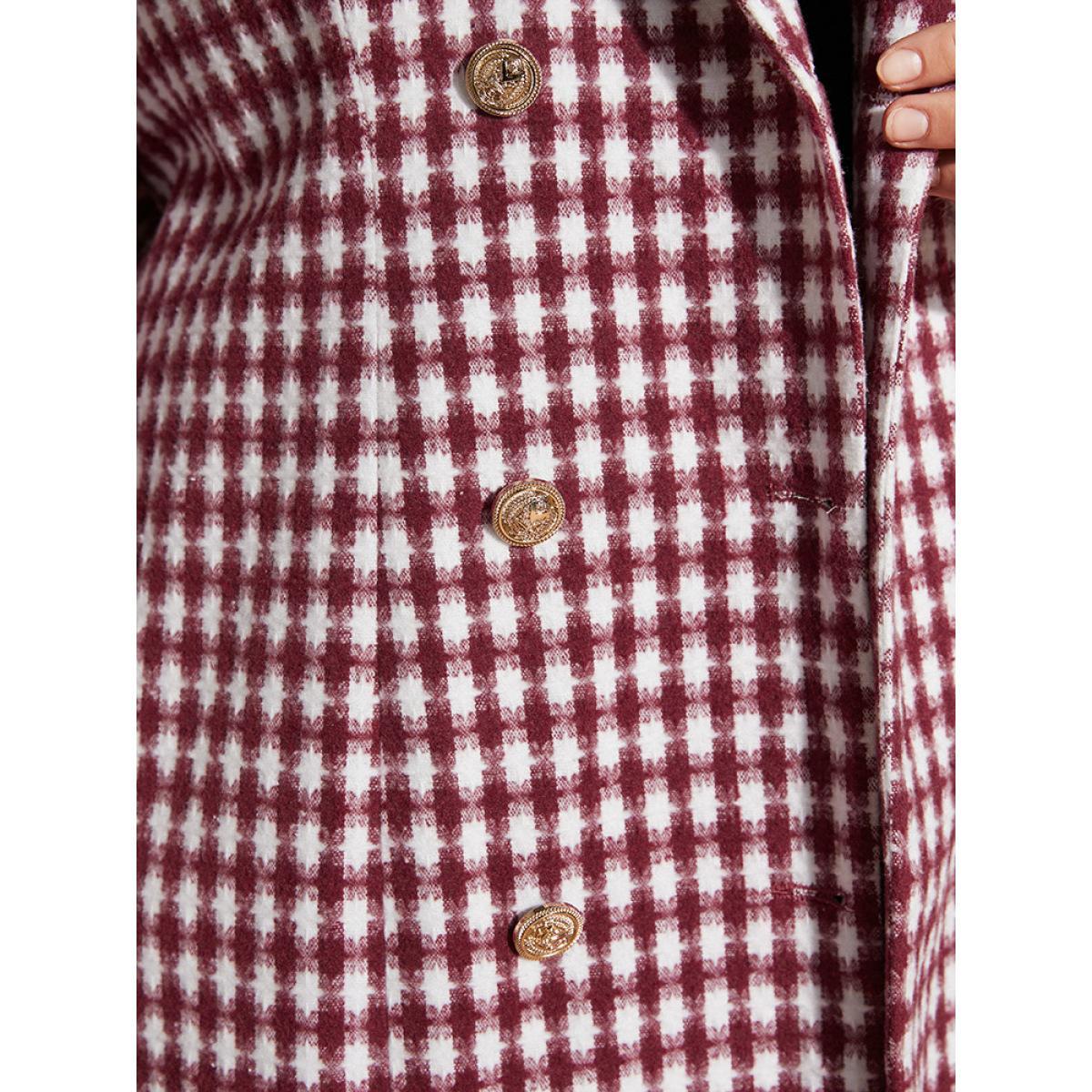 Plus Size Gingham Fuzzy Trim Button Front Blazer Scarlet Women Dailywear Gingham Button Sleeve Long Sleeve Suit Collar 30/6X Elegant Blazers BloomChic Product Image