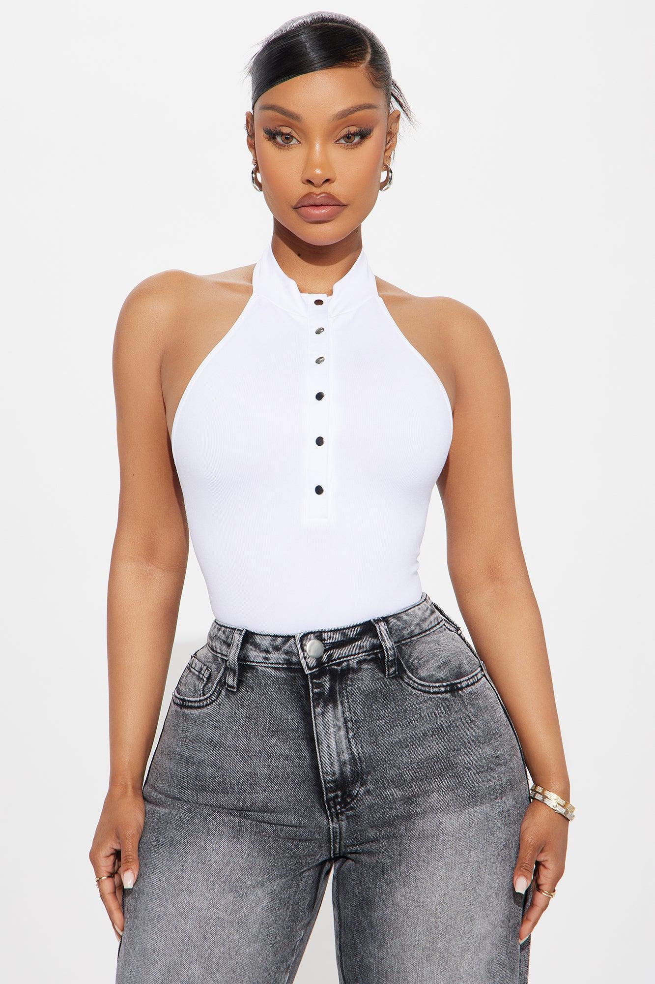 Like A Pro Mock Neck Halter Bodysuit - White Product Image